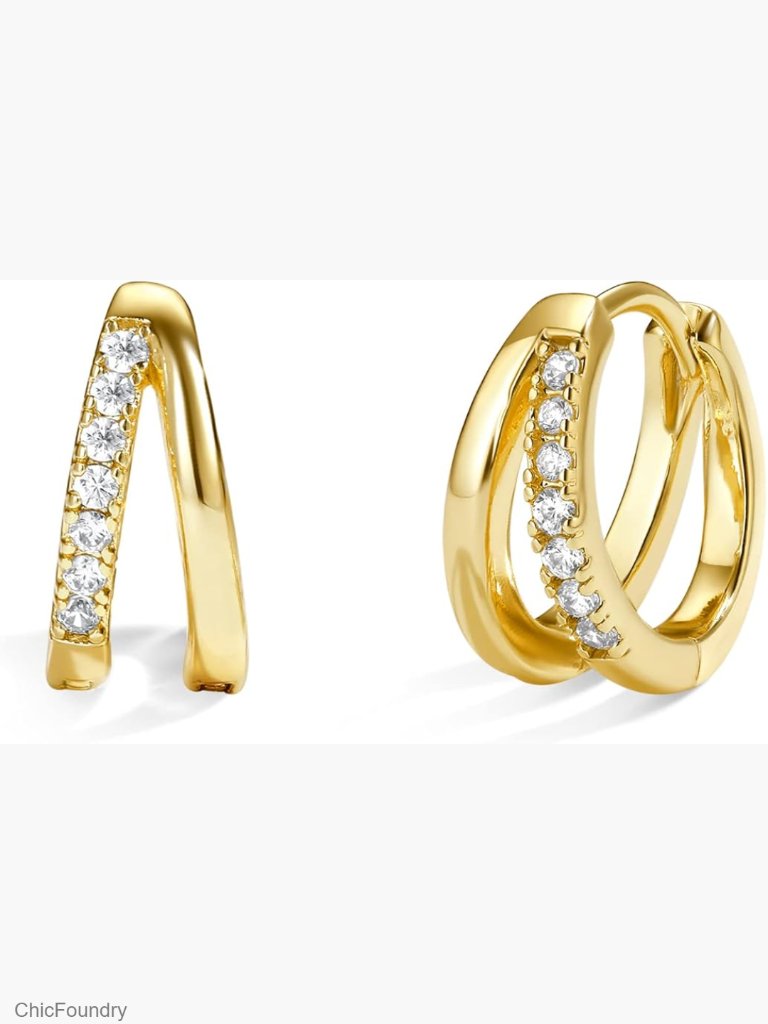 14k Gold Plated Cubic Zirconia Huggie Hoop Earrings For Women
